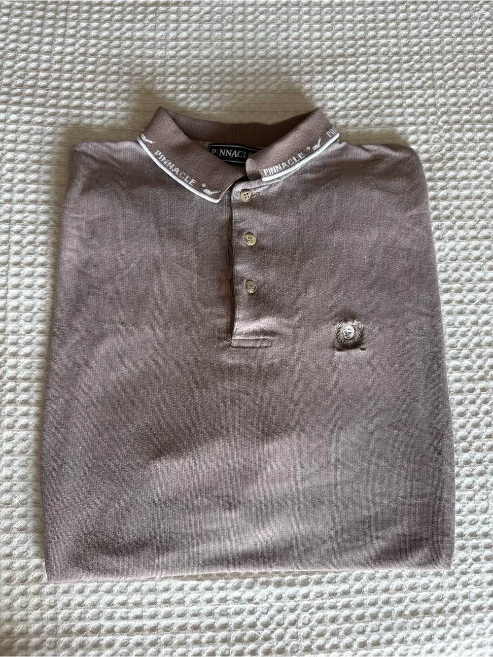 Vintage 1990s Pinnacle Golf Polo Men's Taupe Polo Shirt Rare collar embroidery L - Picture 2 of 6